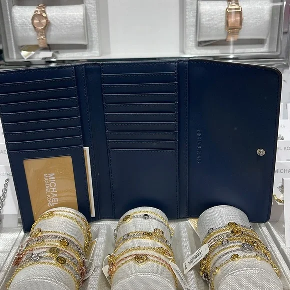 Michael Kors Jet Set Large Logo Trifold WalletAdmiral Multi NWT
